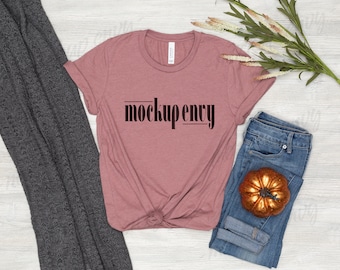 Bella Canvas 3001 T-Shirt Mockup | Heather Mauve Mockup |  Fall Mockup | Heather Mauve T-Shirt Mockup | Autumn