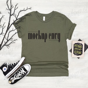 Bella Canvas 3001 T-Shirt Mockup | Military Green Mockup |  Halloween Mockup | Military Green T-Shirt Mockup