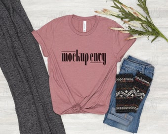 Bella Canvas 3001 T-Shirt Mockup | Heather Mauve Mockup |  Fall Mockup | Heather Mauve T-Shirt Mockup | Autumn
