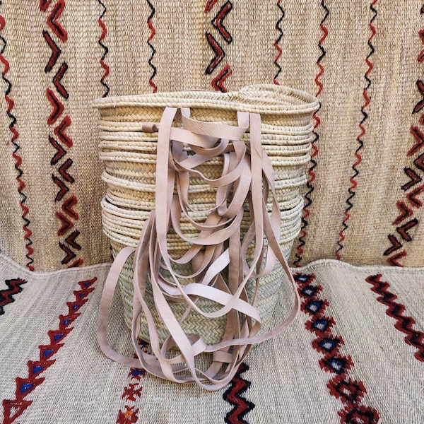 10 De bolso de playa de paja con doble asa de cuero, Panier en paille marocain fait main avec anses en cuir , sac à main d'été.