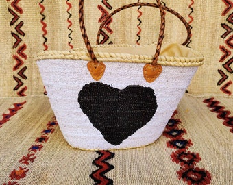 Straw beach bag with sequin , Handmade Moroccan straw basket , French basket bag , best Gift For Her