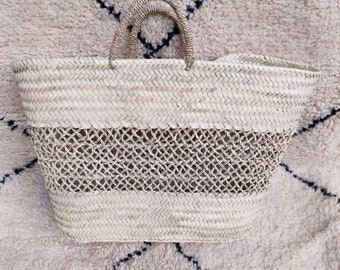 Straw mesh basket bag, shopping hoop, handmade Moroccan straw basket, french basket bag, beach bag