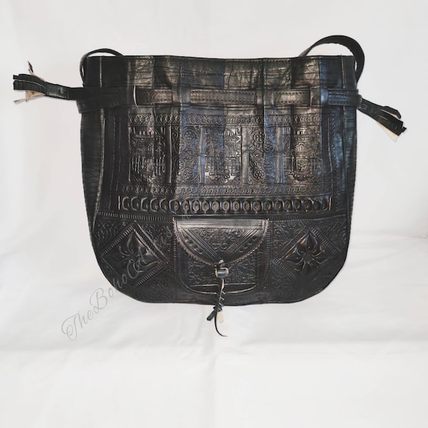 Sac seau en cuir marocain , sac à bandoulière , sac style Vintage ,  Morrocan Leather Bag