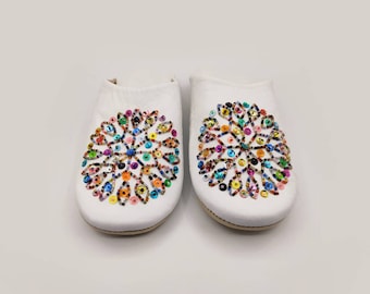 Moroccan Sequin Babouche Slippers, Babouche for Women, Moroccan Slippers, Handmade Leather Slippers , Mules, Star Design , Best gift for her