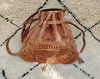 Moroccan leather bag, Best Gift for women, Moroccan leather bucket bag, shoulder bag, vintage style bag, Moroccan Leather Bag