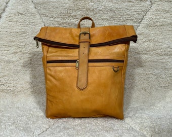 Moroccan leather bag, "Classic Leather Backpack - Timeless Style for Modern Explorers