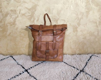 Moroccan leather backpack, handmade leather backpack, travel bag, work bag, school backpack, large leather bag, high quality leather