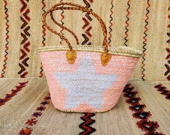 Straw beach bag with sequin , Panier en paille marocain fait main , French basket bag , best Gift For Her