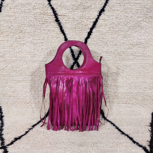 Fringe Shoulder Tote Bag , Fringe BOHO Bag , Sac à main en cuir marocain , sac à main avec franges bohème ethnique , leather chic bag