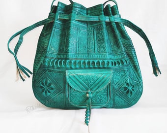 Leather Women's Bag, Genuine Leather Bag, Moroccan Leather Bucket Bag, Shoulder Bag, Vintage Style Bag, Best Gift for Women
