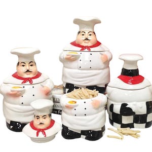 Conjunto de 4 potes de cerâmica pintados à mão para cozinha, com tampas, para armazenar café, açúcar, farinha e especiarias, presente para chefs domésticos