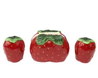 Ceramic Strawberry Salt & Pepper Shaker Set with Napkin Holder