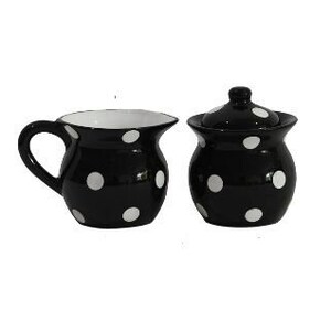 Creamer and Sugar Set Black Polka Dot