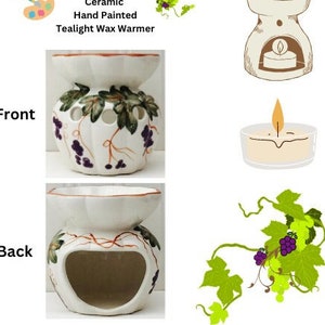 Ceramic Tealight Wax Warmer - Hand Painted Tuscany Grape Vines