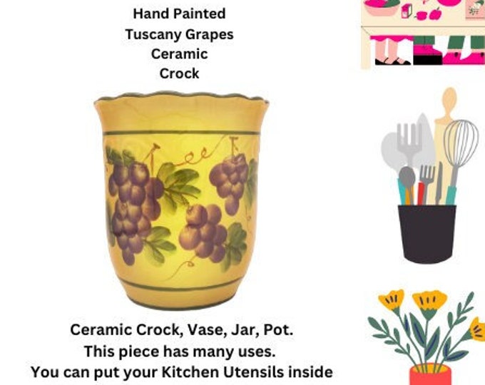 Tuscany Grapes Ceramic Utensil Jar