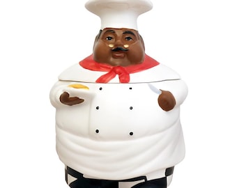 Tarro grande para galletas de chef: recipiente de cerámica pintado a mano con junta hermética, ideal para guardar en la encimera de la cocina, regalo perfecto para panaderos y anfitriones.