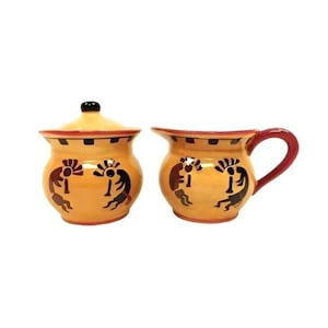Kokopelli Ceramic Creamer & Sugar Set – Hand Painted Southwest Pottery