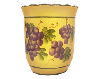 Tuscany Grape Utensil Holder – Hand Painted Ceramic Kitchen Crock – Rustic Italian Decor