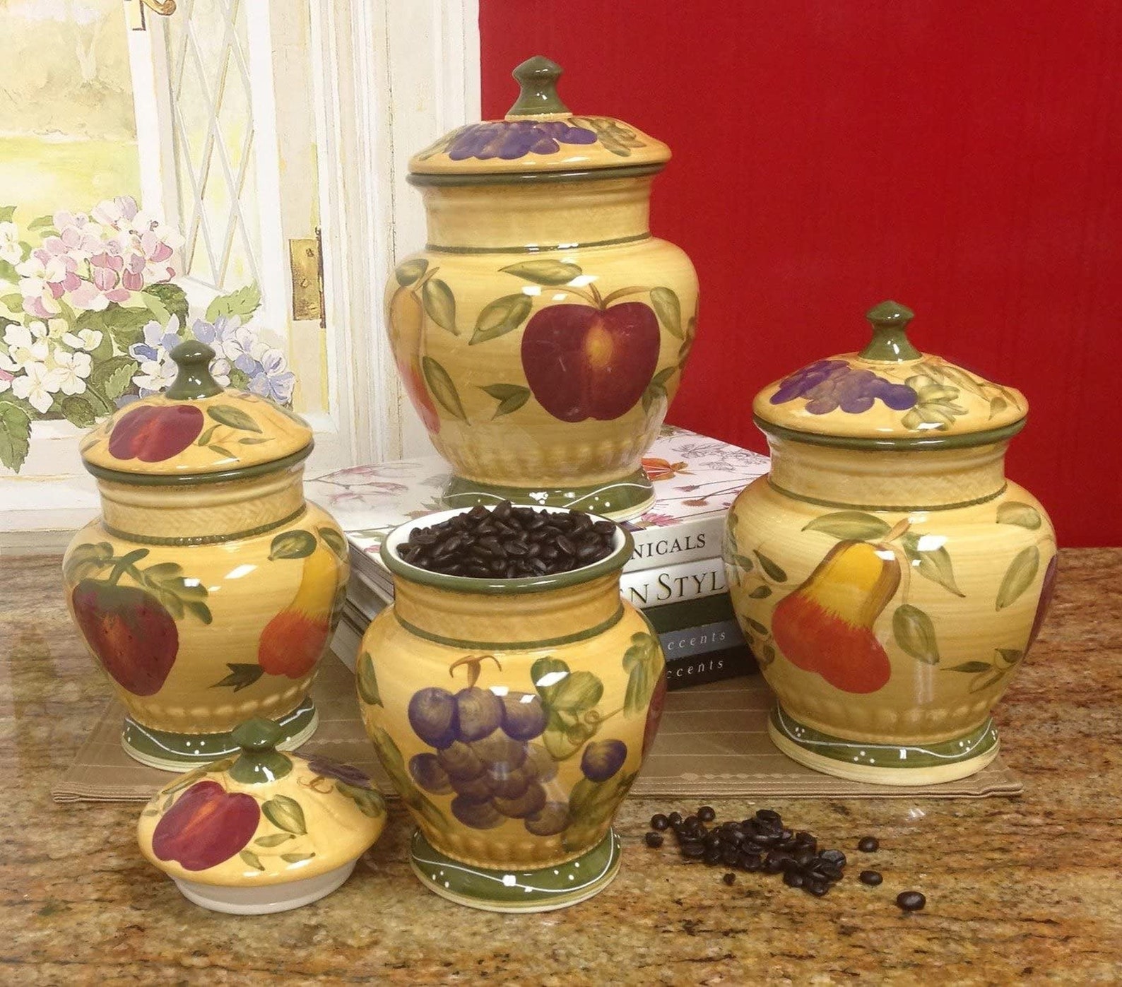 Tuscany Ceramic Kitchen Canister Set of 4 Etsy