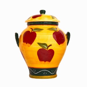 Apple Cookie Jar – Hand-Painted Ceramic Kitchen Canister with Lid, Tuscany Country Style, Farmhouse Decor, Gift for Home Bakers