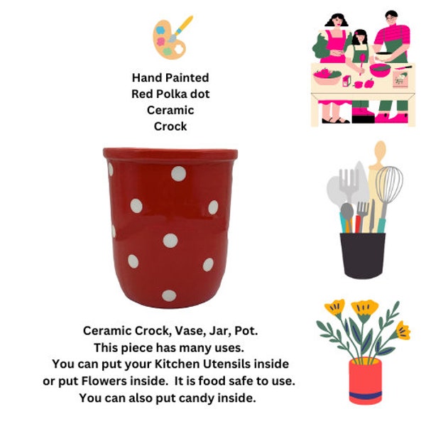 Ceramic Utensil Holder (Polka Dots Red)