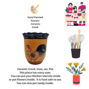 Hand painted Rooster Ceramic Utensil Pot
