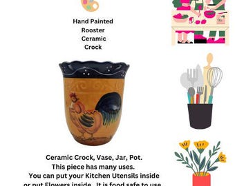 Hand painted Rooster Ceramic Utensil Pot