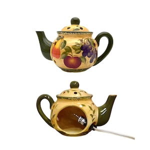 Quemador de tarta eléctrico con frutas toscanas pintadas a mano / Calentador de cera de cerámica / Diseño de tetera italiana / Decoración rústica para cocina