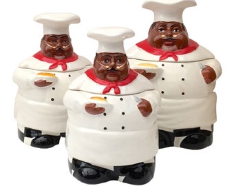 Afro Chef Ceramic Kitchen Canister Set of 3