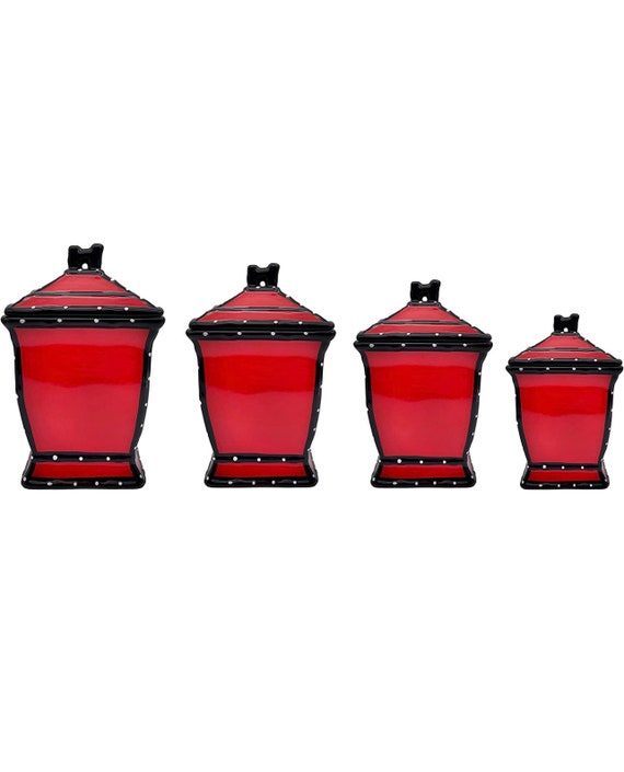 Red 4-piece Ceramic Canister Set - Etsy Israel