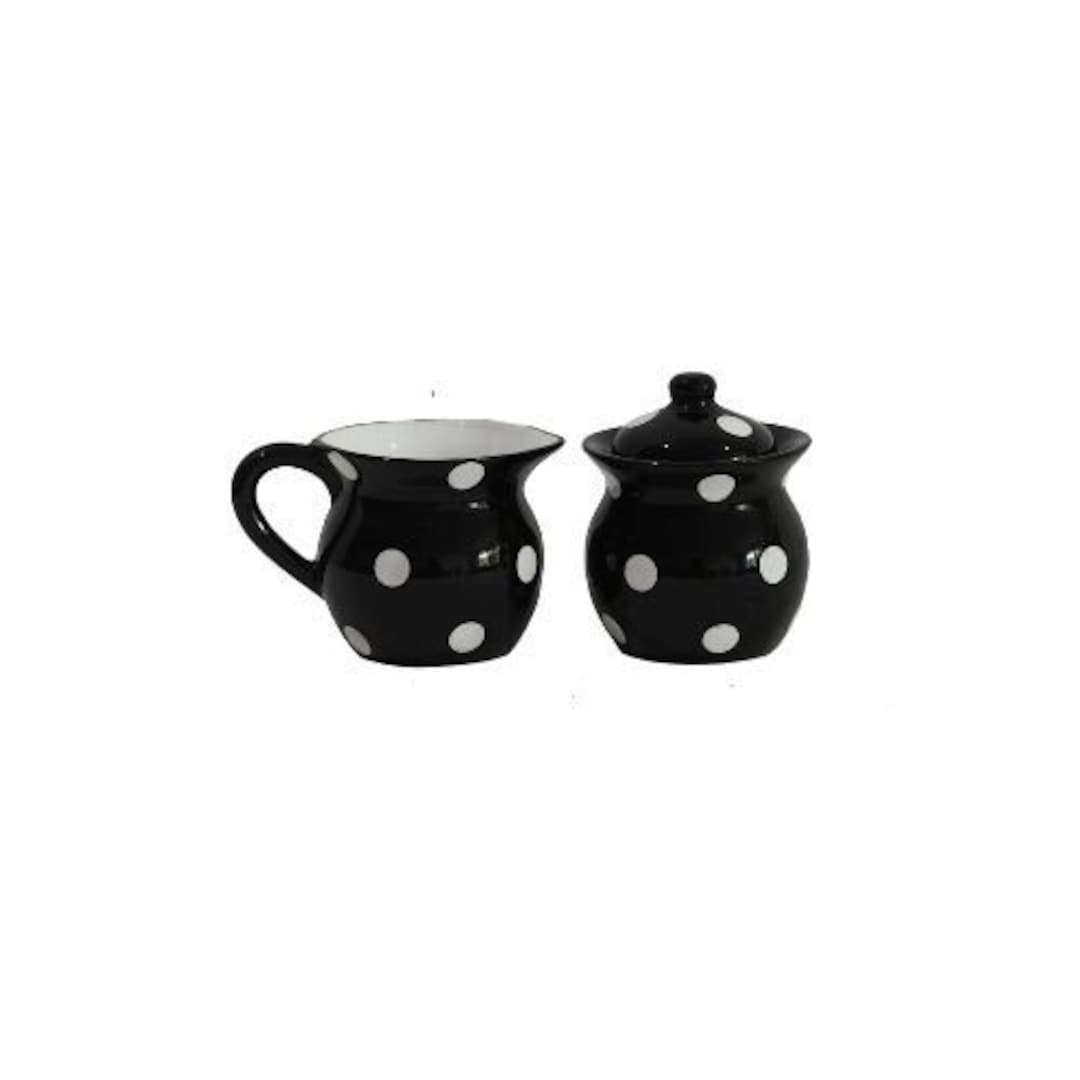 Creamer and Sugar Set Black Polka Dot Etsy