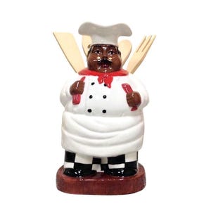 Chef Utensil Holder – Hand-Painted Ceramic Crock with Wooden Utensils, Kitchen Counter Organizer, Gift for Cooks & Hosts
