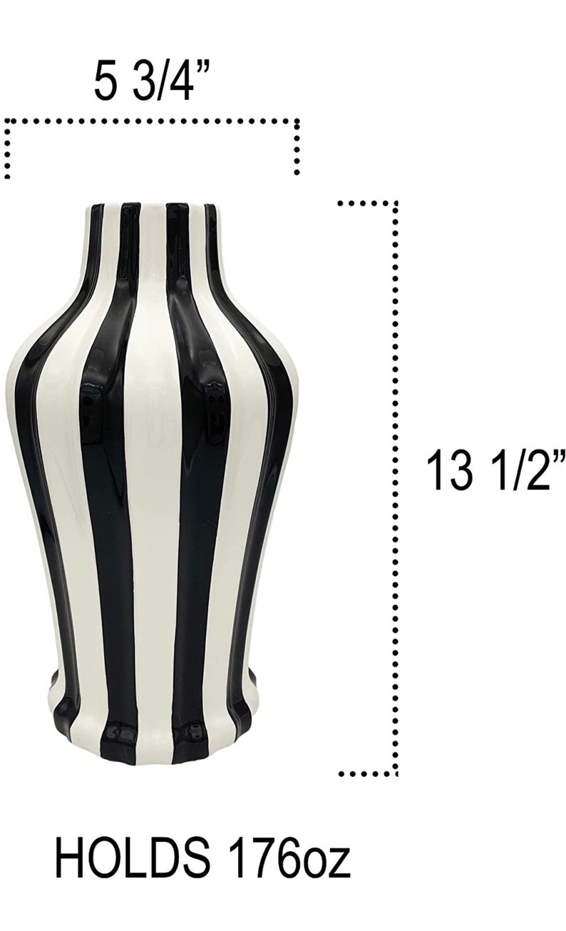 Tuscan Collection Black and White Stripe Ceramic Vase image 2