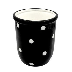 Polka Dot Ceramic Utensil Holder – Black & White Hand‑Painted Crock, Kitchen Counter Organizer, Fun Gift for Home Cooks
