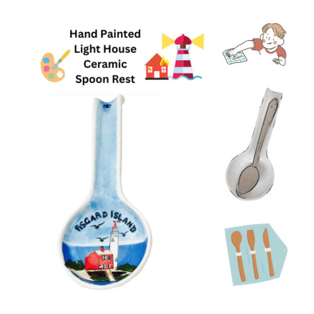 Reposacucharas de cerámica con faro pintado a mano Etsy España