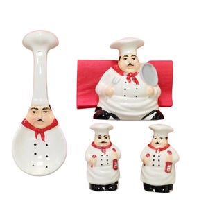 Chef Figurine Salt and Pepper Set – Hand‑Painted Ceramic Tabletop Shakers, Whimsical Kitchen Decor & Host Gift