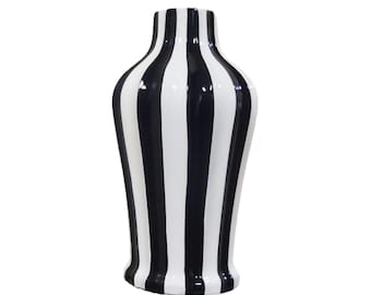 Tuscan Collection Black and White Stripe Ceramic Vase