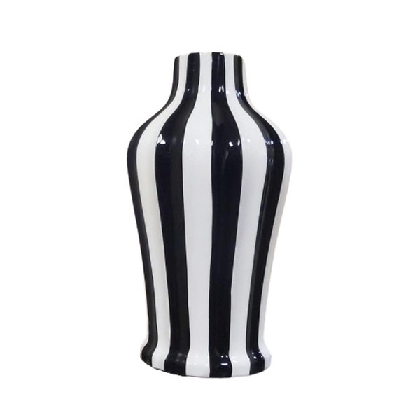 Tuscan Collection Black and White Stripe Ceramic Vase