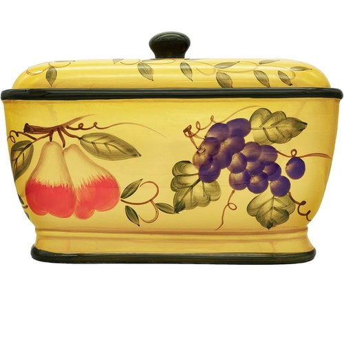 Red Bread Box Ceramic Canister / Hand Painted Etsy