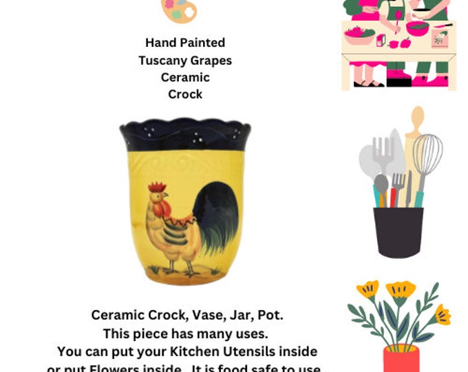 Hand painted Rooster Ceramic Utensil Pot