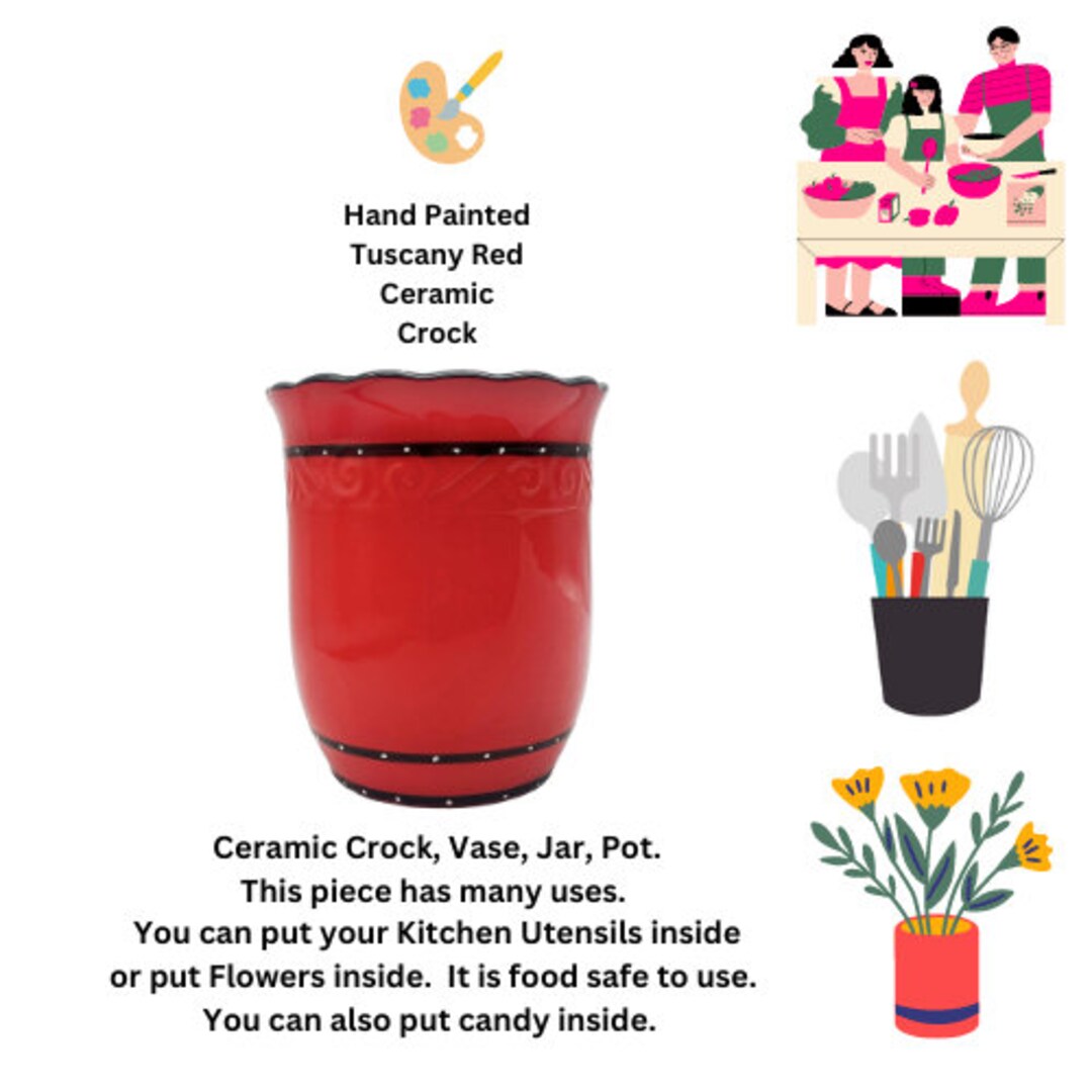 Hand Painted Red Utensil Holder Jar - Etsy