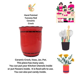 Hand Painted Red Utensil Holder Jar