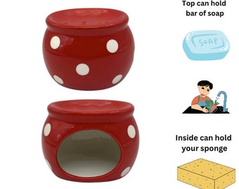 Red Polka Dot Kitchen Sponge Holder and Soap Bar Holder