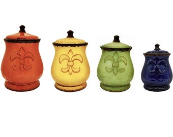 Set di barattoli da cucina in ceramica Fleur de lis colorati