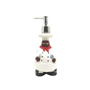 Distributeur de savon avec figurine de chef - Pompe de cuisine ou de salle de bain en céramique peinte à la main, décoration fantaisiste et cadeau fonctionnel