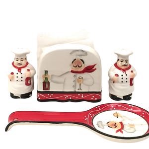 Chef Figurine Salt & Pepper Shakers – Hand Painted Ceramic Tabletop Set, Whimsical Kitchen Decor and Gift Idea