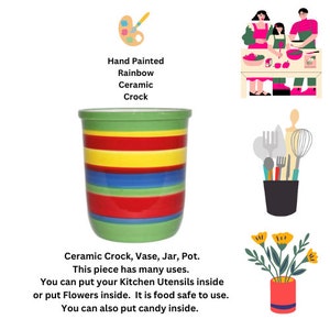 Colorful Rainbow, Hand Painted Ceramic Utensil Jar