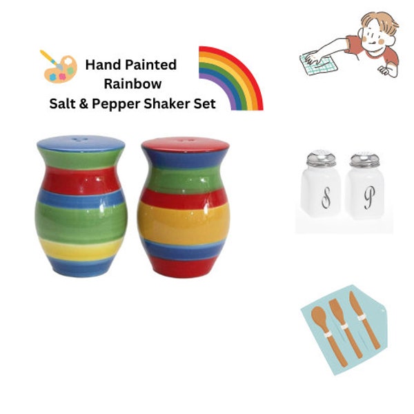 Hand Painted Rainbow Ceramic Salt and Pepper shaker set