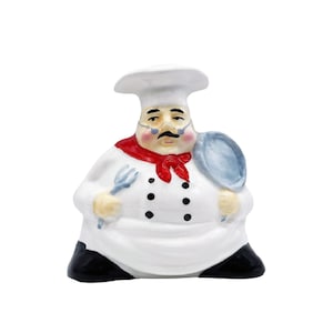 Chef Napkin Holder – Hand‑Painted Ceramic Bistro Figurine, Kitchen Counter Décor & Organizer, Gift for Hosts