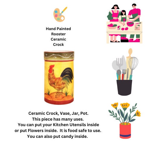 Hand Painted Rooster Ceramic Vase